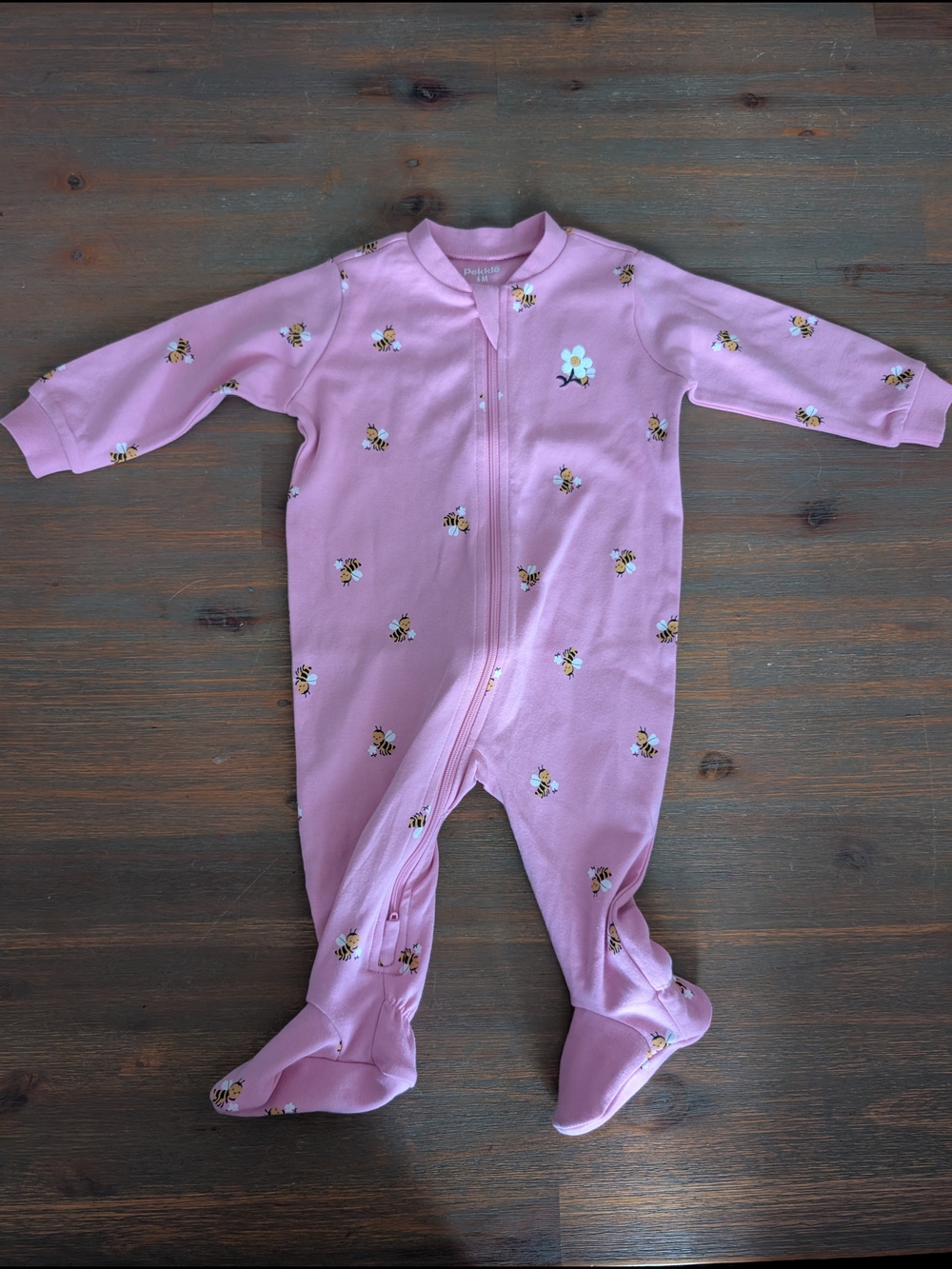 Pink Bee-Print Footed One-Piece (New)